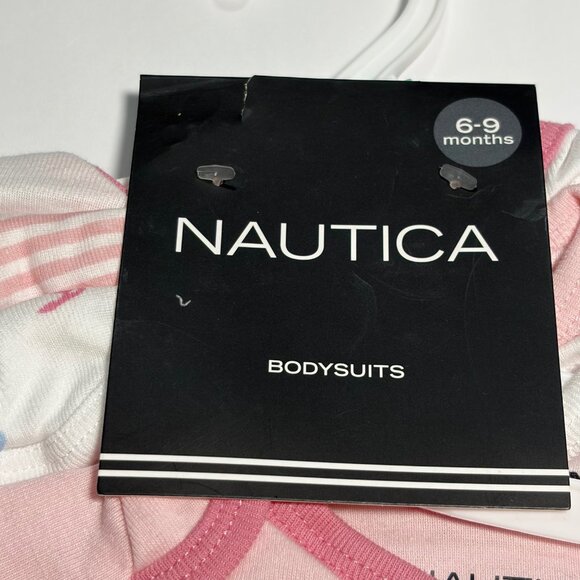 Nautica Baby Bodysuits 4 Pack 6-9M Pink White Nautical Anchor Coastal Preppy - Picture 4 of 9